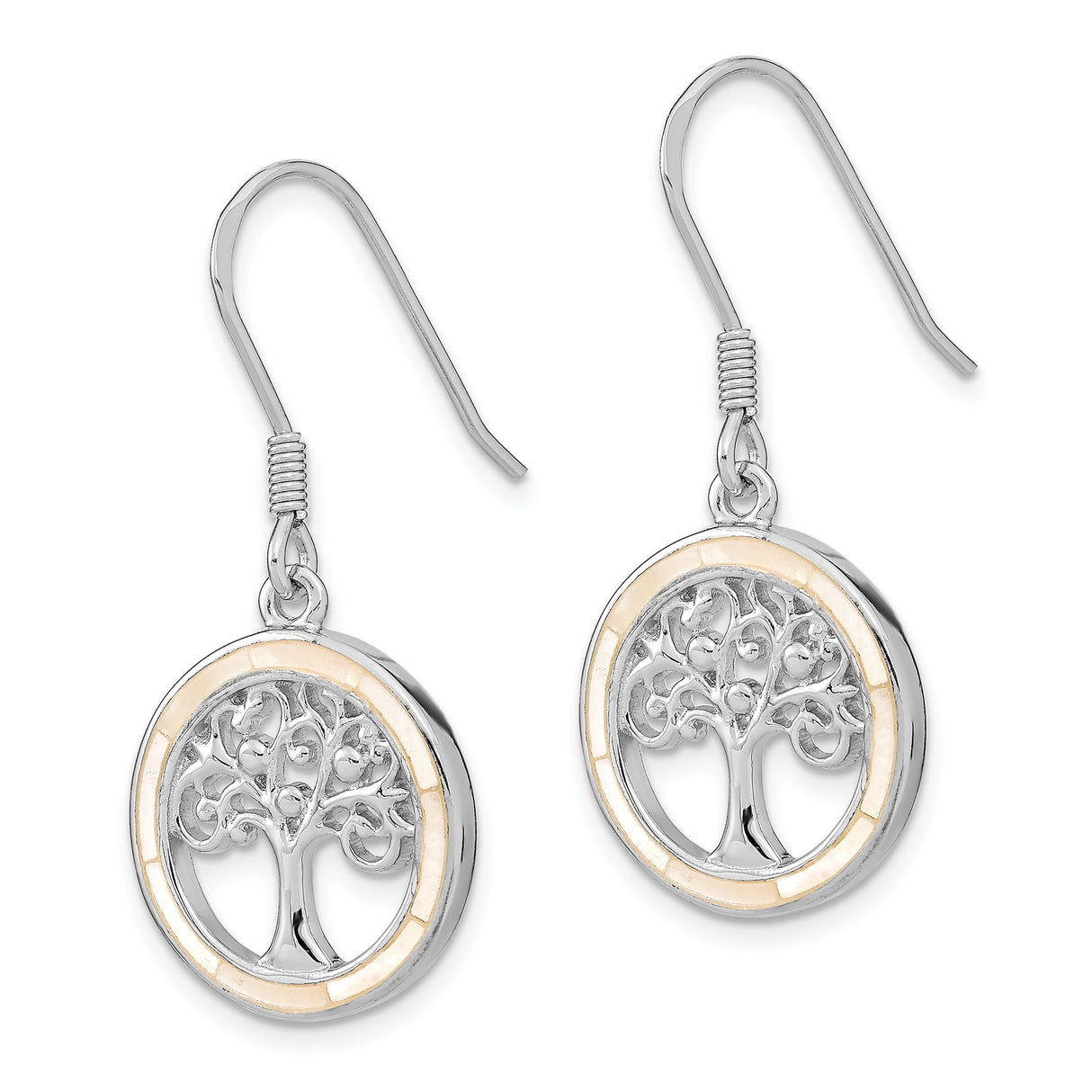 Sterling Silver Dangle Earrings with Mother of Pearl, Tree of Life Boho Celtic Design for Women