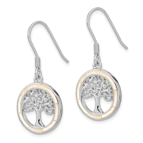 Sterling Silver Dangle Earrings with Mother of Pearl, Tree of Life Boho Celtic Design for Women
