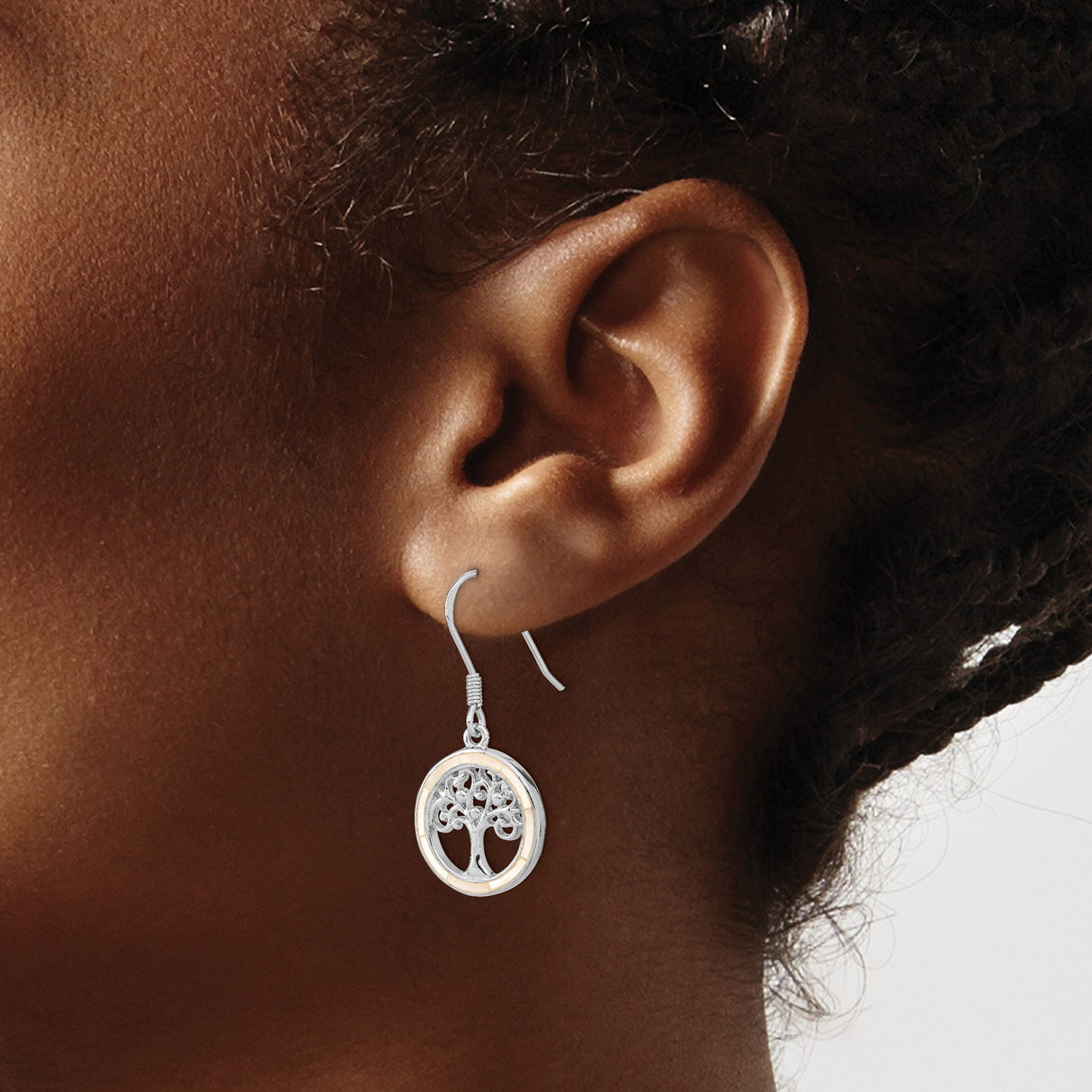 Sterling Silver Dangle Earrings with Mother of Pearl, Tree of Life Boho Celtic Design for Women
