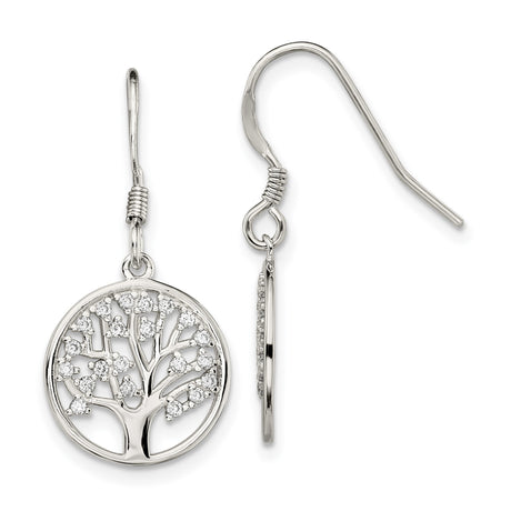 Sterling Silver Dangle Earrings with Cubic Zirconia, Tree of Life Design for Women