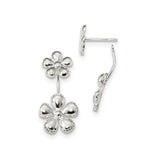 Sterling Silver Double Flower Stud Earrings, Polished Finish, Delicate Floral Design