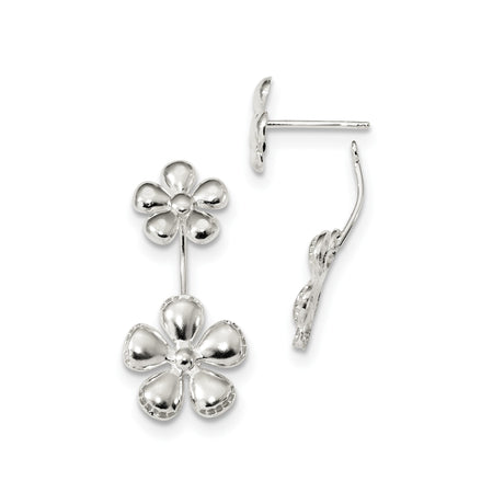 Sterling Silver Double Flower Stud Earrings, Polished Finish, Delicate Floral Design