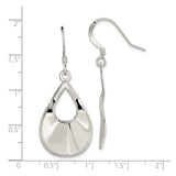 Sterling Silver Teardrop Dangle Earrings with High Polish Finish and Etched Edge Detail