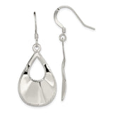Sterling Silver Teardrop Dangle Earrings with High Polish Finish and Etched Edge Detail