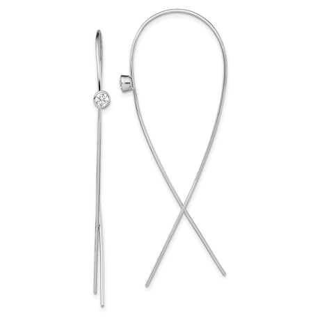 Sterling Silver Threader Earrings with Clear Cubic Zirconia, Minimalist Open Hoop Design