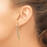 Sterling Silver Threader Earrings with Cubic Zirconia, Sleek Curved Minimalist Dangle Style