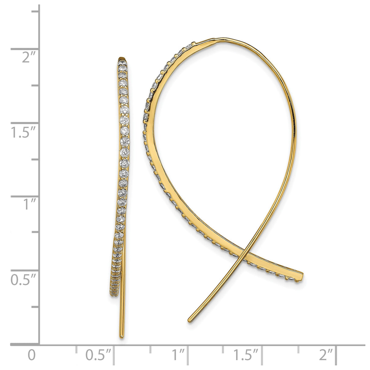 Sterling Silver Threader Earrings with Cubic Zirconia, Sleek Curved Minimalist Dangle Style