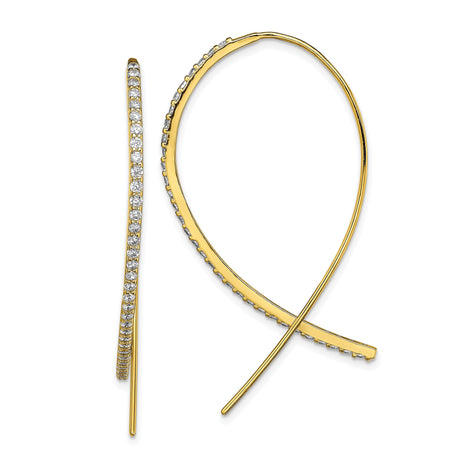 Sterling Silver Threader Earrings with Cubic Zirconia, Sleek Curved Minimalist Dangle Style