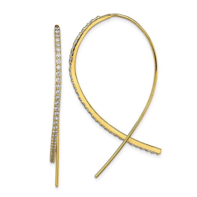 Sterling Silver Threader Earrings with Cubic Zirconia, Sleek Curved Minimalist Dangle Style