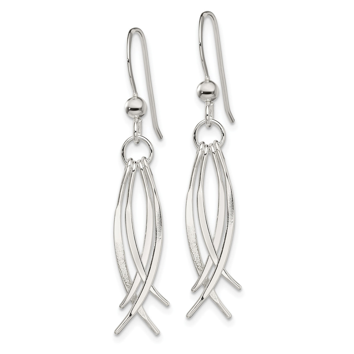 Sterling Silver Dangle Earrings with Curved Strands, Modern Abstract Drop Style for Women
