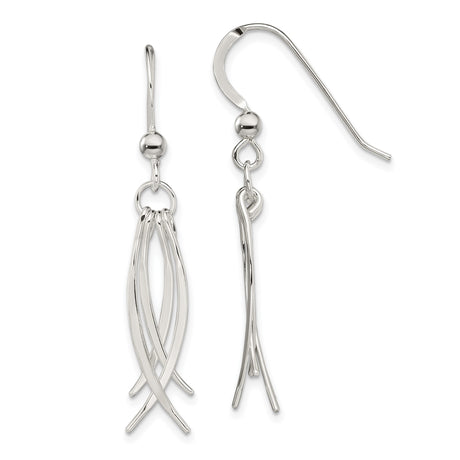 Sterling Silver Dangle Earrings with Curved Strands, Modern Abstract Drop Style for Women