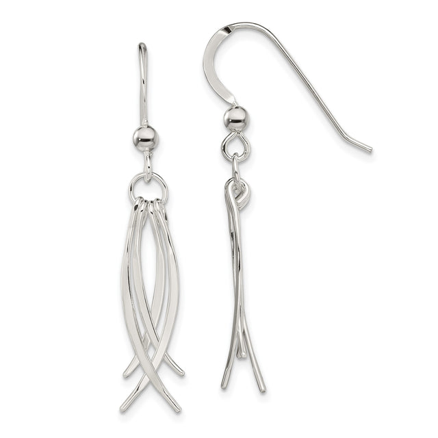 Sterling Silver Dangle Earrings with Curved Strands, Modern Abstract Drop Style for Women