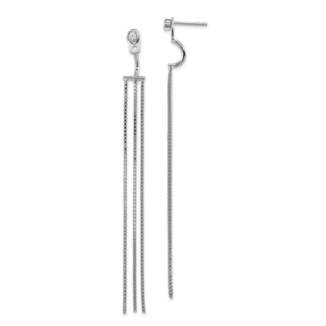Sterling Silver Dangle Earrings with Cubic Zirconia, Minimalist Chain Threader Drop Design