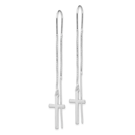 Sterling Silver Cross Pendant and Threader Earrings with Polished Latin Cross Design