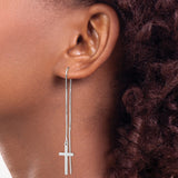 Sterling Silver Cross Pendant and Threader Earrings with Polished Latin Cross Design