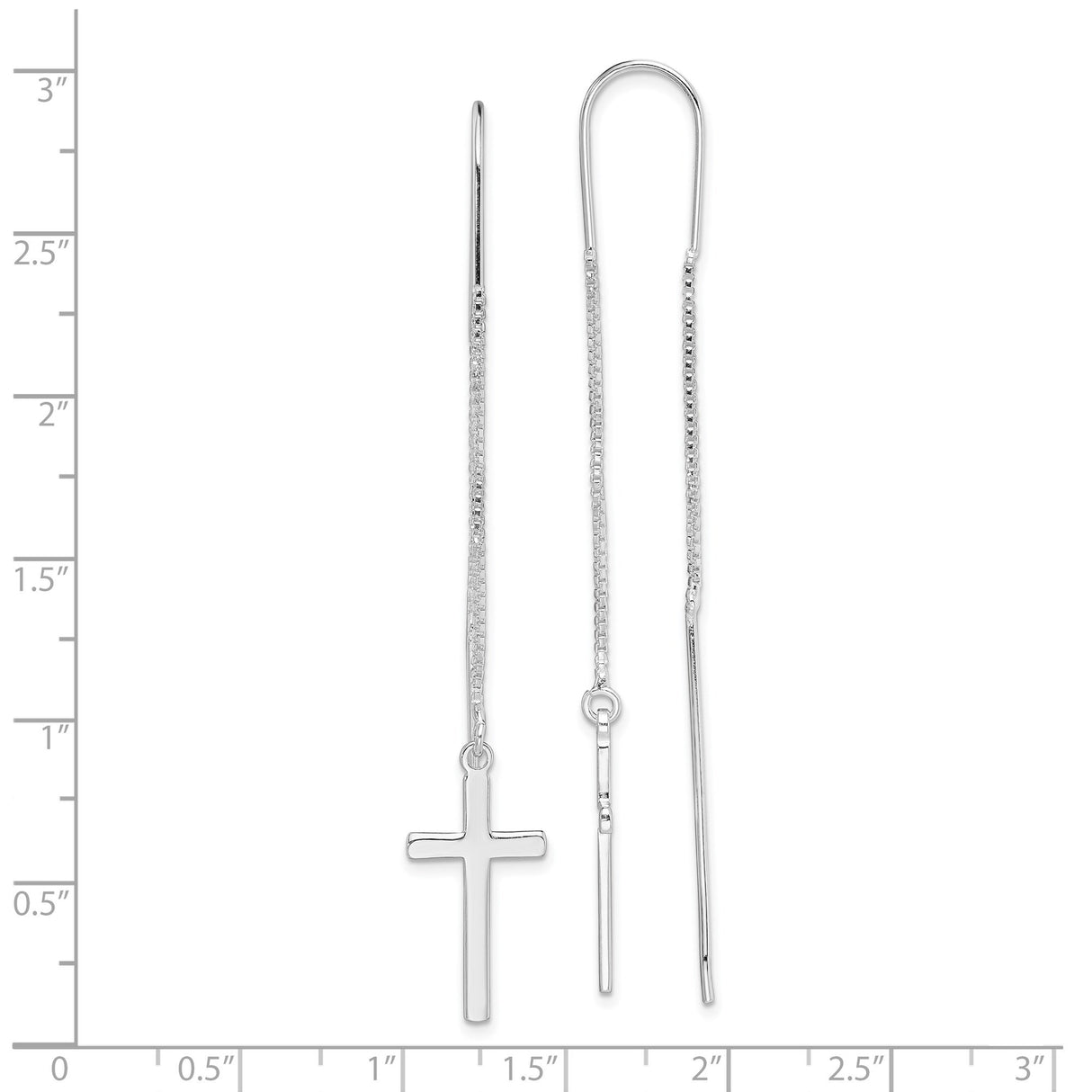 Sterling Silver Cross Pendant and Threader Earrings with Polished Latin Cross Design