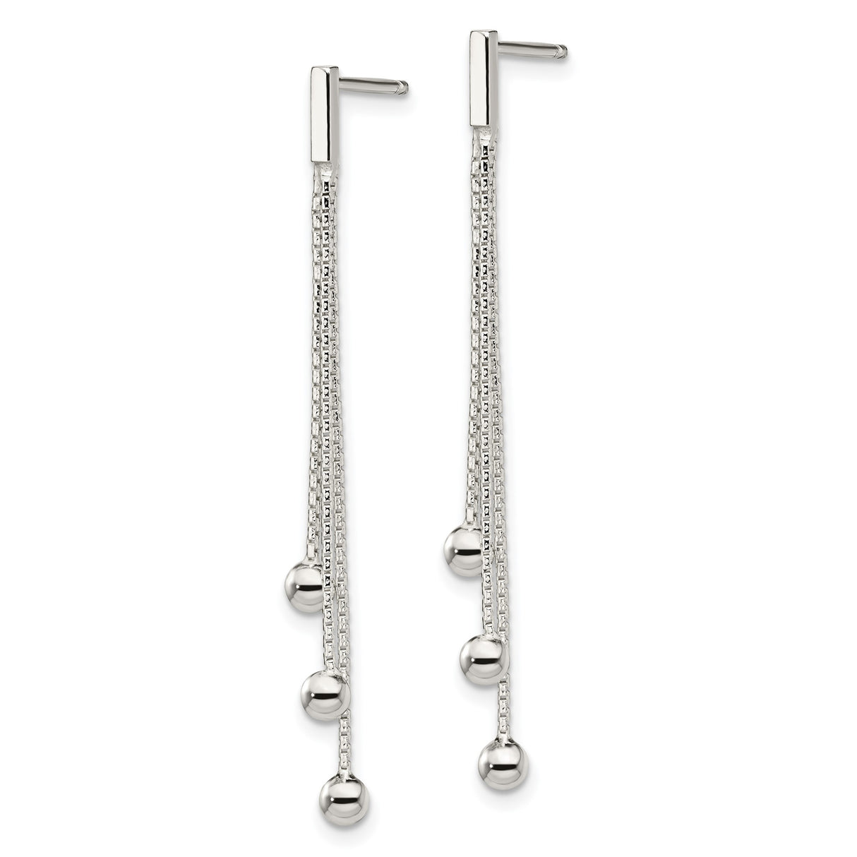 Sterling Silver Drop Earrings with Linear Strand Design and Polished Bead Accents