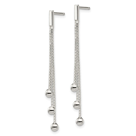 Sterling Silver Drop Earrings with Linear Strand Design and Polished Bead Accents