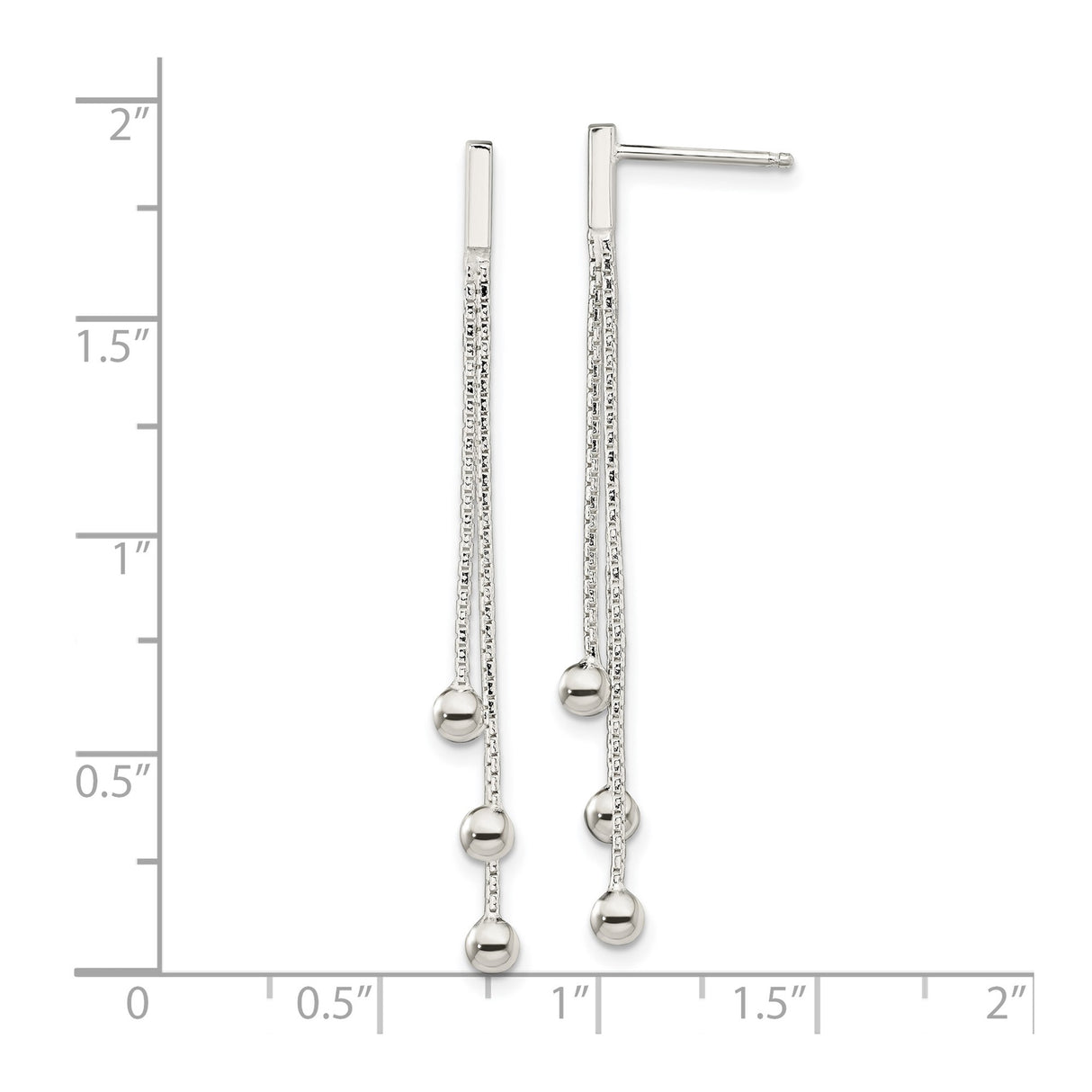 Sterling Silver Drop Earrings with Linear Strand Design and Polished Bead Accents