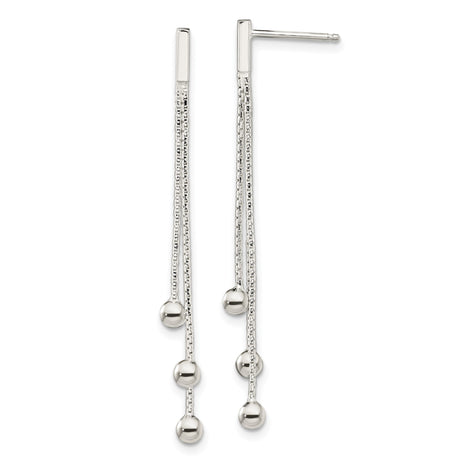 Sterling Silver Drop Earrings with Linear Strand Design and Polished Bead Accents