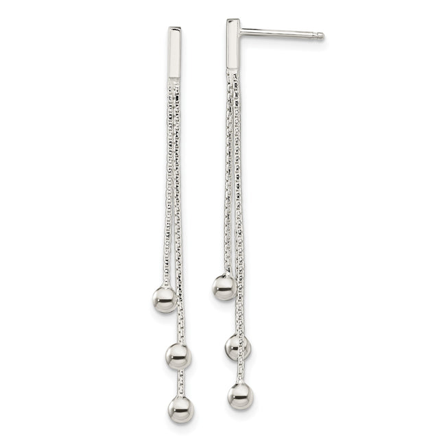 Sterling Silver Drop Earrings with Linear Strand Design and Polished Bead Accents