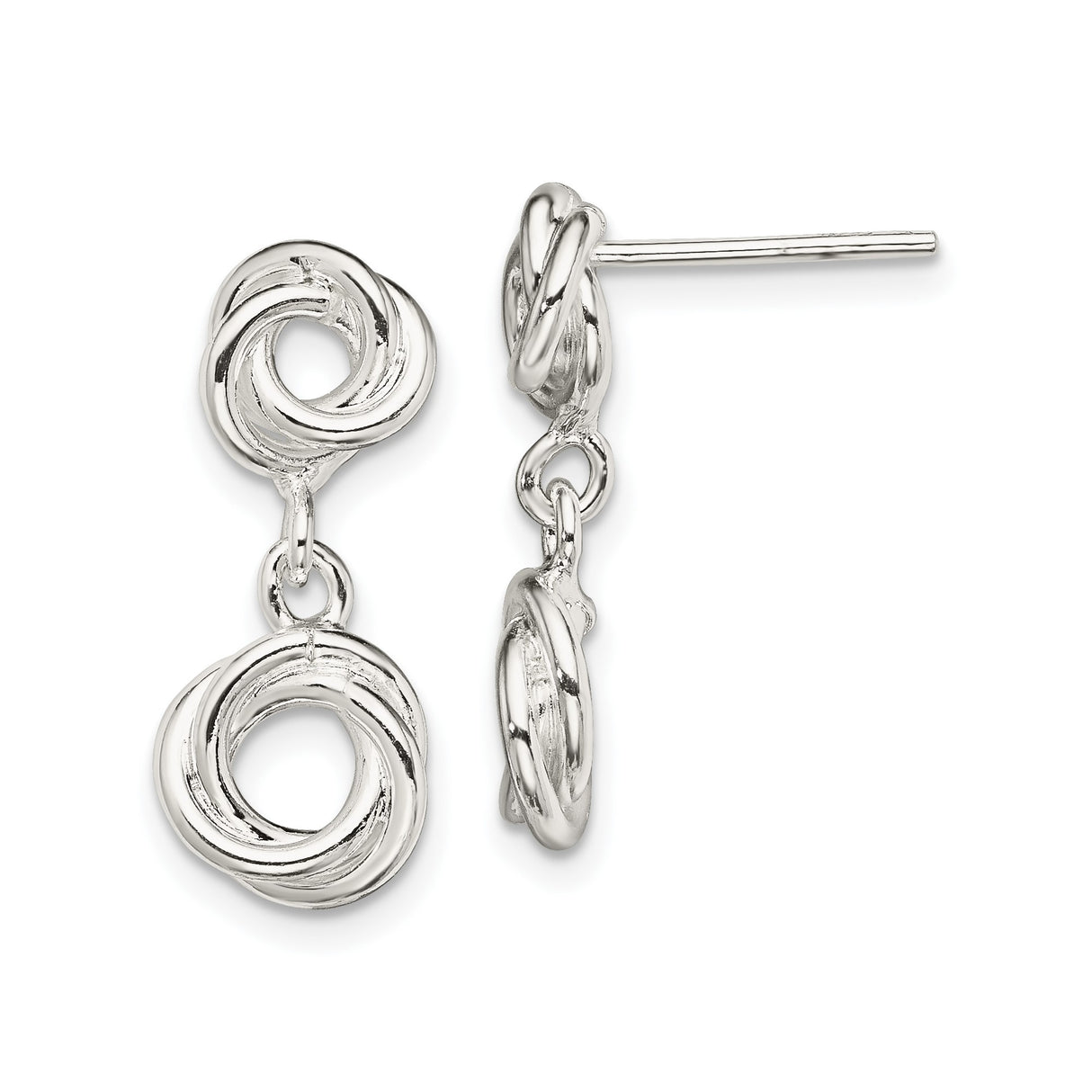 Sterling Silver Love Knot Drop Earrings with Double Open Knot Design for Women