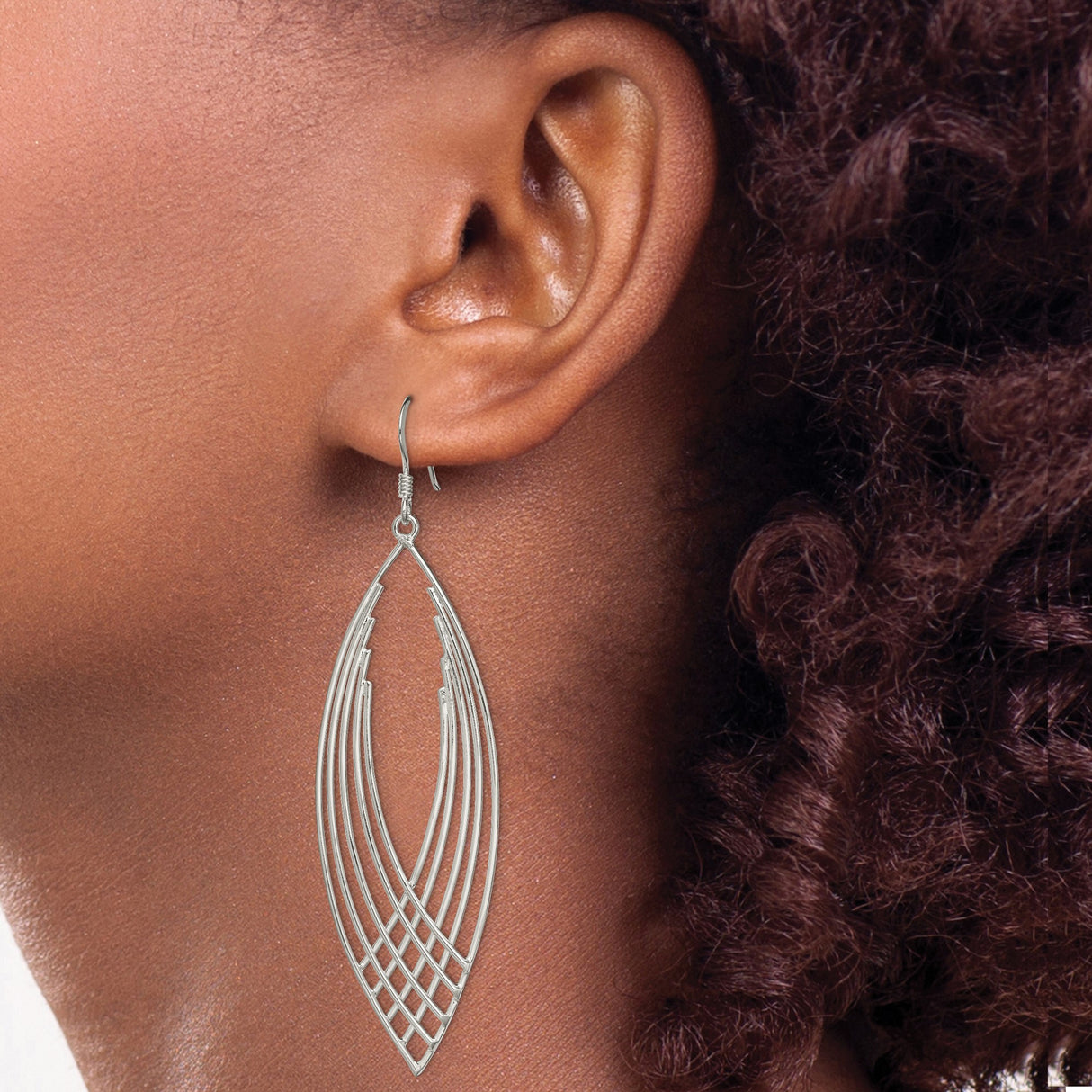 Sterling Silver Dangle Earrings with Layered Marquise Shape and Openwork Lattice Design