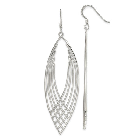 Sterling Silver Dangle Earrings with Layered Marquise Shape and Openwork Lattice Design
