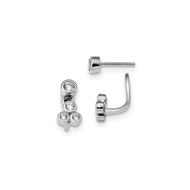 Sterling Silver Stud and Jacket Earrings with Cubic Zirconia, Vertical Triangle Design
