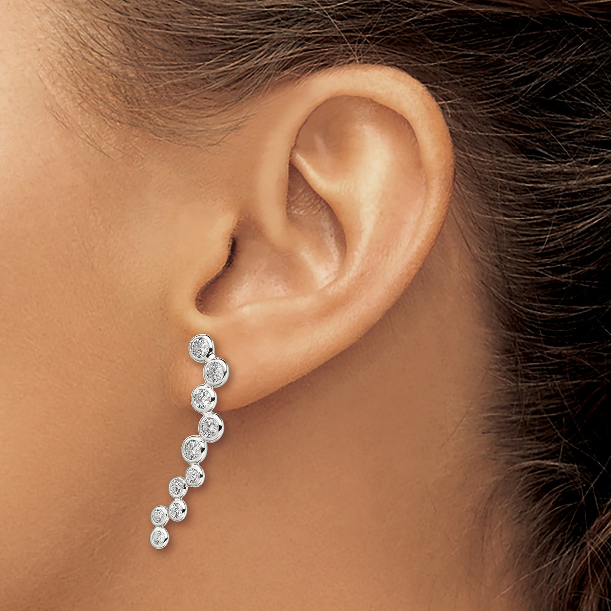Sterling Silver Drop Earrings with Cubic Zirconia, Cascading Bubble Design