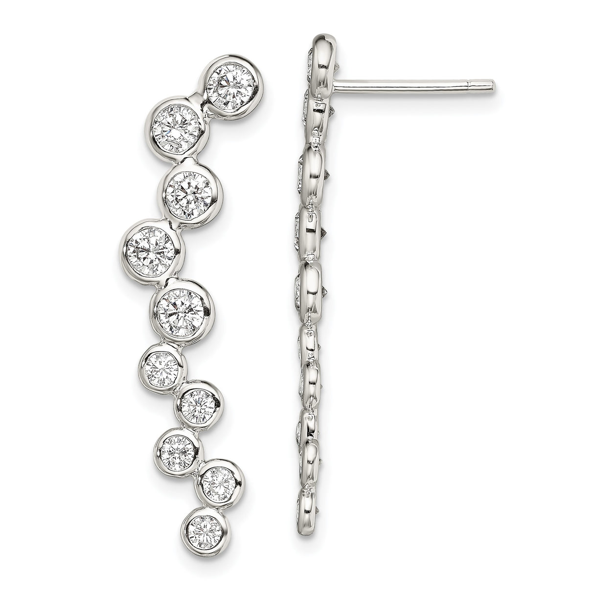 Sterling Silver Drop Earrings with Cubic Zirconia, Cascading Bubble Design