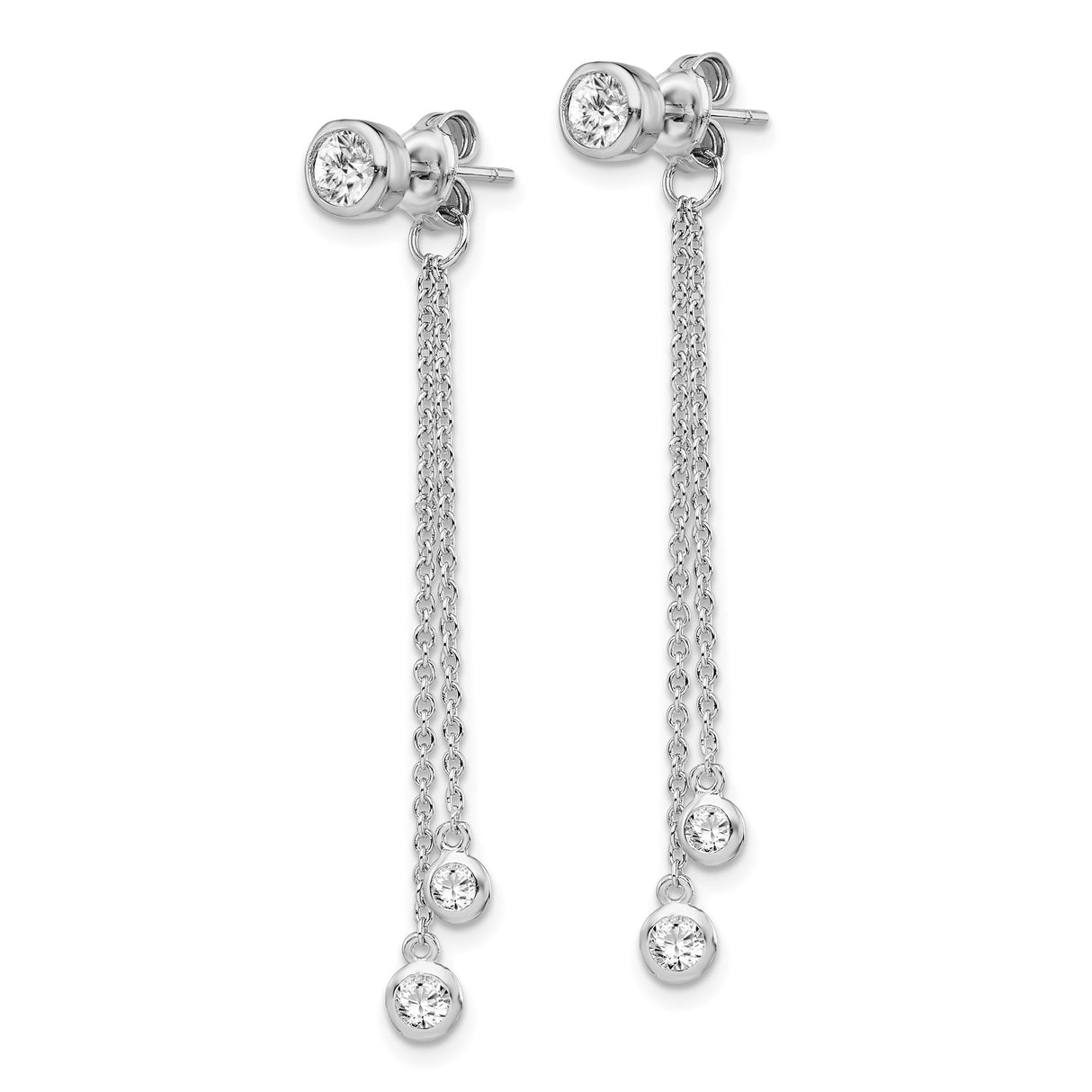Sterling Silver Drop Earrings with Cubic Zirconia, Delicate Threader Style for Women