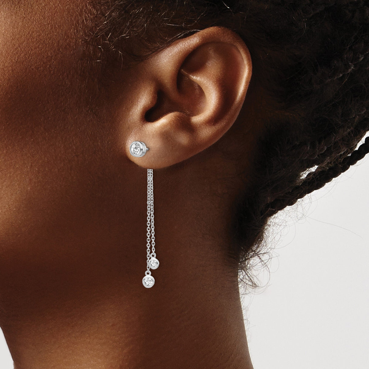Sterling Silver Drop Earrings with Cubic Zirconia, Delicate Threader Style for Women