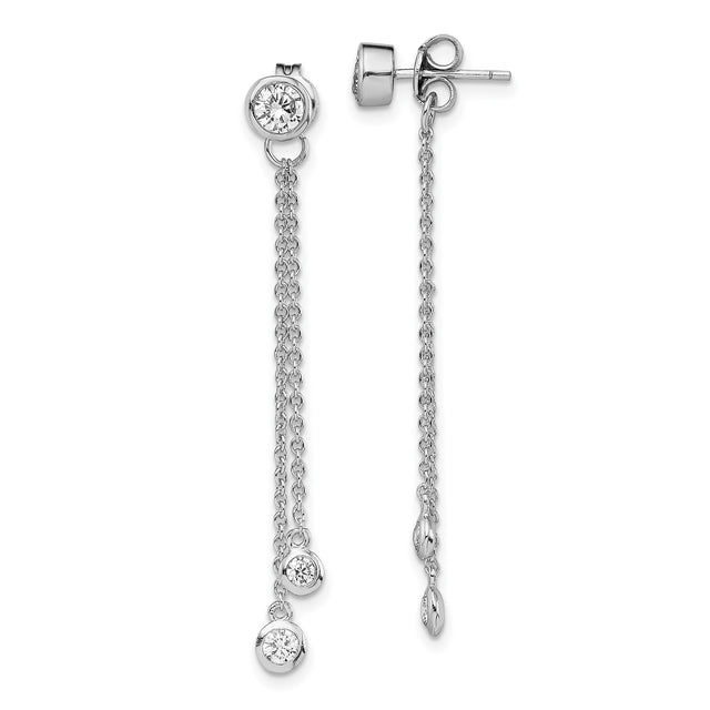 Sterling Silver Drop Earrings with Cubic Zirconia, Delicate Threader Style for Women