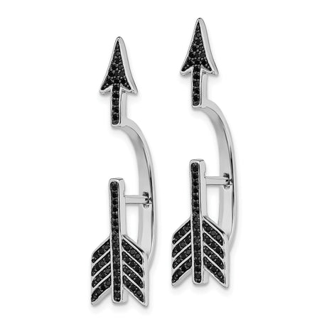 Sterling Silver Arrow Stud Earrings with Black Cubic Zirconia, Minimalist Boho Style