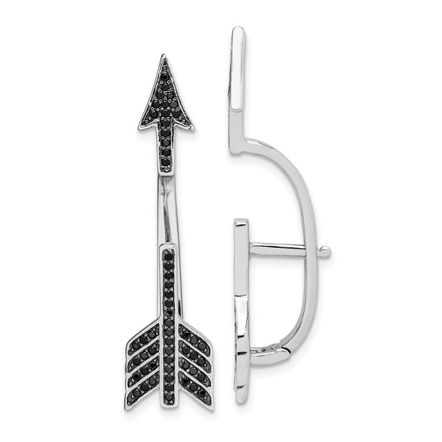 Sterling Silver Arrow Stud Earrings with Black Cubic Zirconia, Minimalist Boho Style