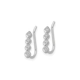 Sterling Silver Drop Earrings with Four Diamond-Shaped Cubic Zirconia, Long Linear Design
