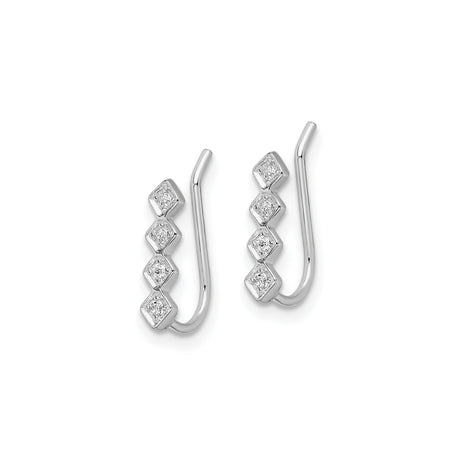 Sterling Silver Drop Earrings with Four Diamond-Shaped Cubic Zirconia, Long Linear Design