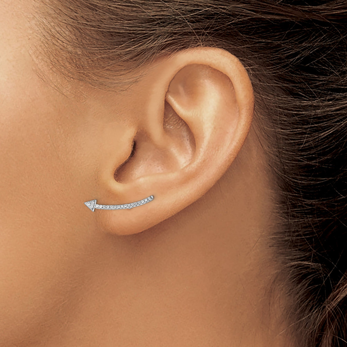 Sterling Silver Arrow Ear Climbers with Cubic Zirconia, Curved Bar Design, Minimalist Jewelry