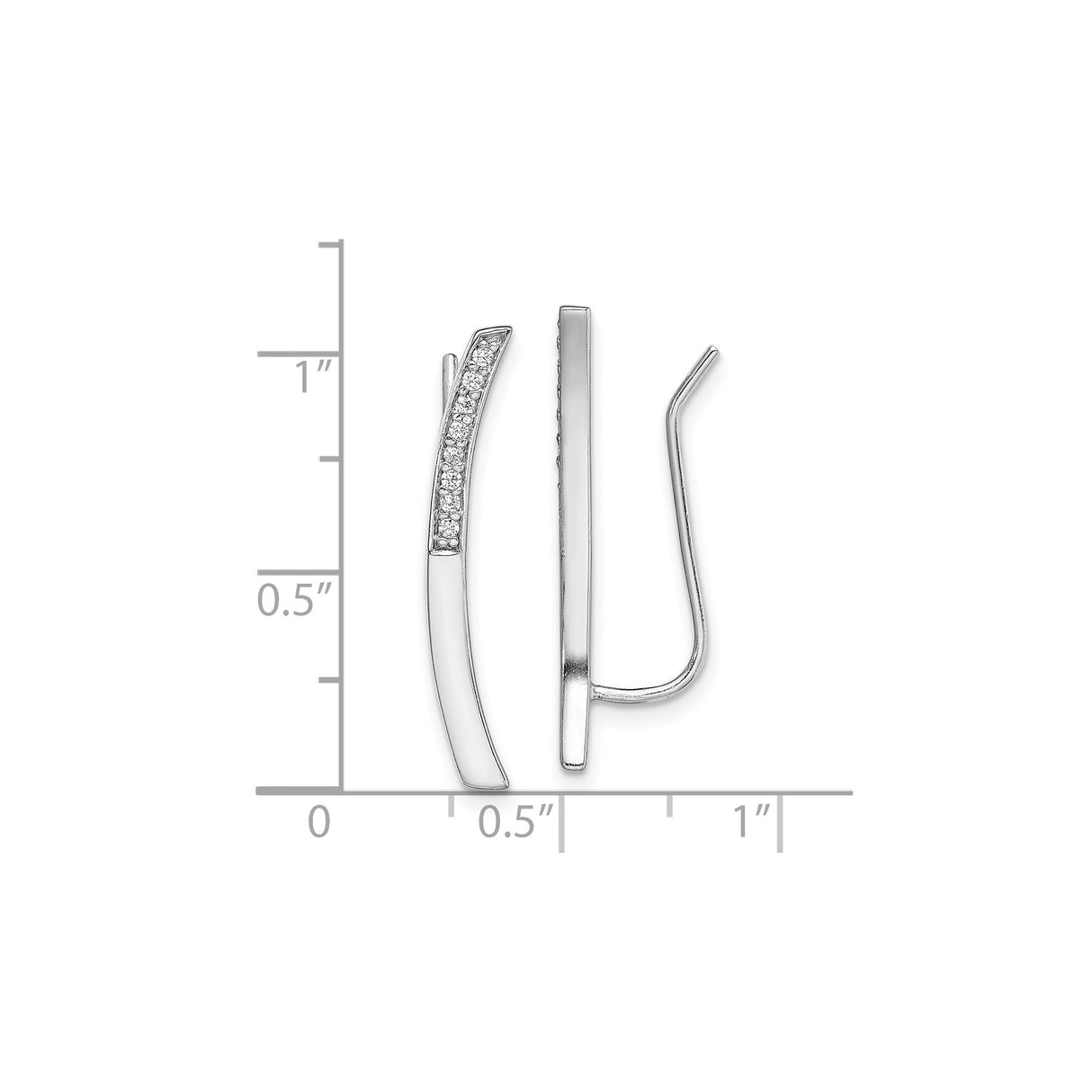 Sterling Silver Threader Earrings with Cubic Zirconia, Curved Bar Linear Drop Design for Women