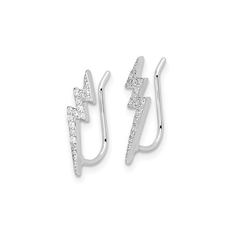 Sterling Silver Lightning Bolt Climber Earrings with Cubic Zirconia, Modern Edgy Design for Women