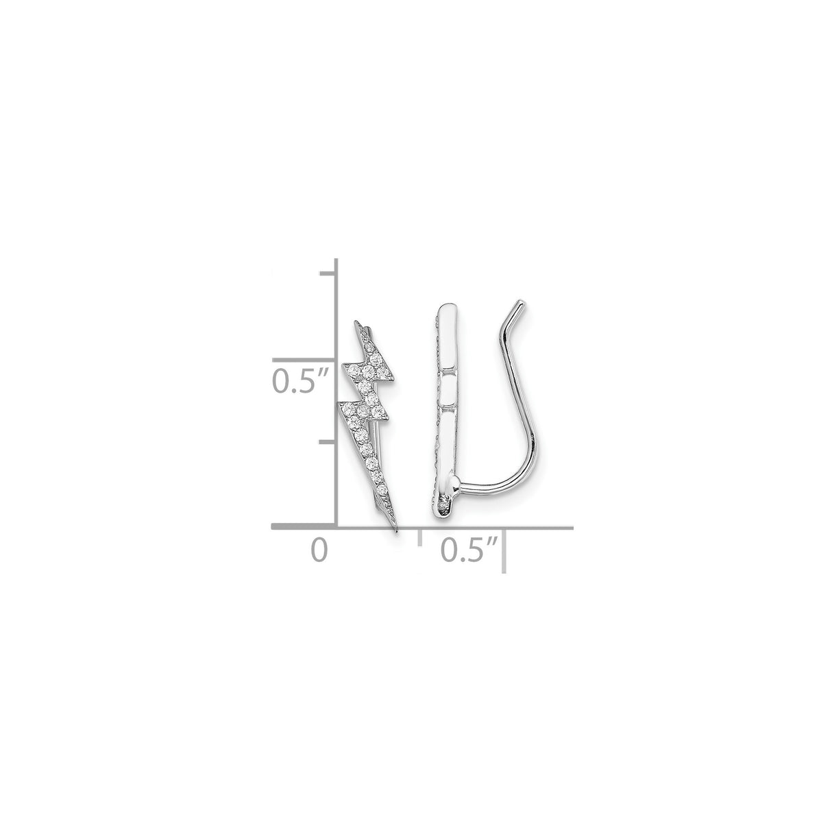 Sterling Silver Lightning Bolt Climber Earrings with Cubic Zirconia, Modern Edgy Design for Women