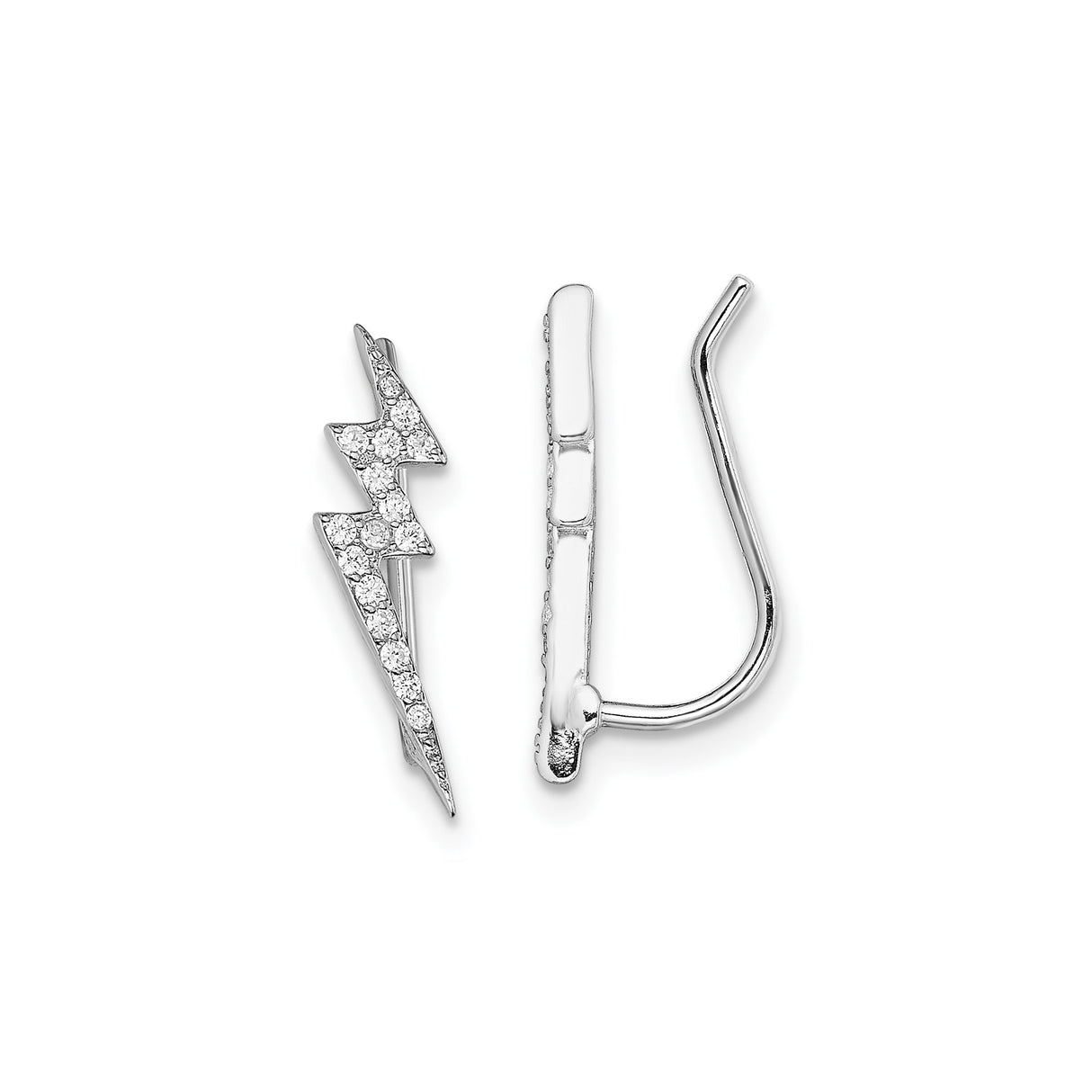 Sterling Silver Lightning Bolt Climber Earrings with Cubic Zirconia, Modern Edgy Design for Women