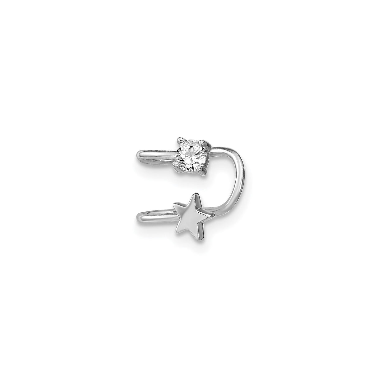 Sterling Silver Moon Star Ear Cuff Nonpierced CZ Accent