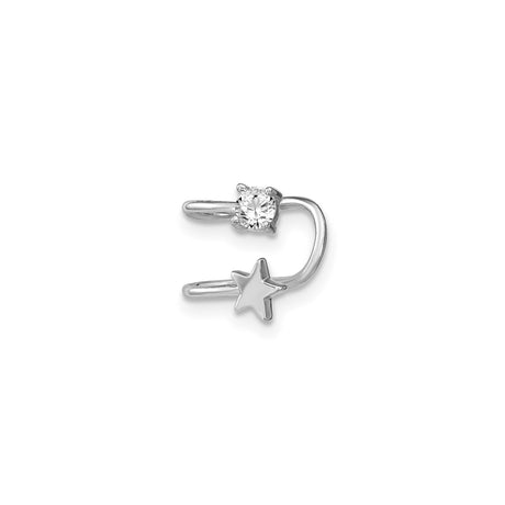 Sterling Silver Moon Star Ear Cuff Nonpierced CZ Accent