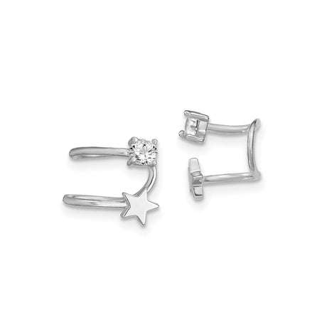 Sterling Silver Ear Cuff for Women with Star Motif, Cubic Zirconia Accent, Non Pierced Celestial Jewelry, Minimalist Constellation Earring, Fashion Forward Spiritual Theme Moon Design