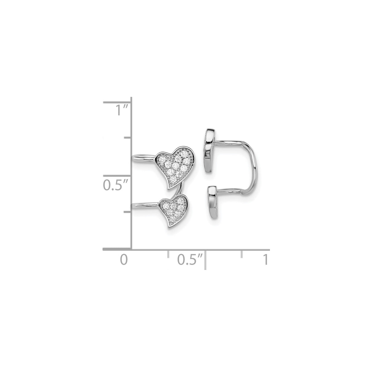 Sterling Silver Stacked Hearts Ear Cuff With Pave Hearts