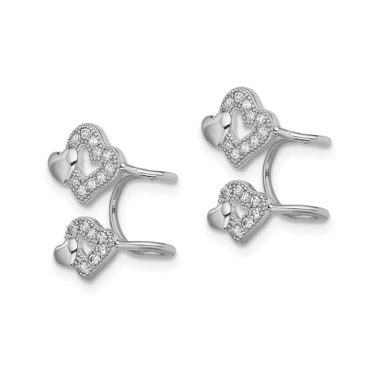Sterling Silver Double Heart Cuff Earrings Cubic Zirconia