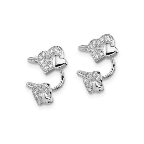 Sterling Silver Open Cuff Ring With Double Heart CZ Accent