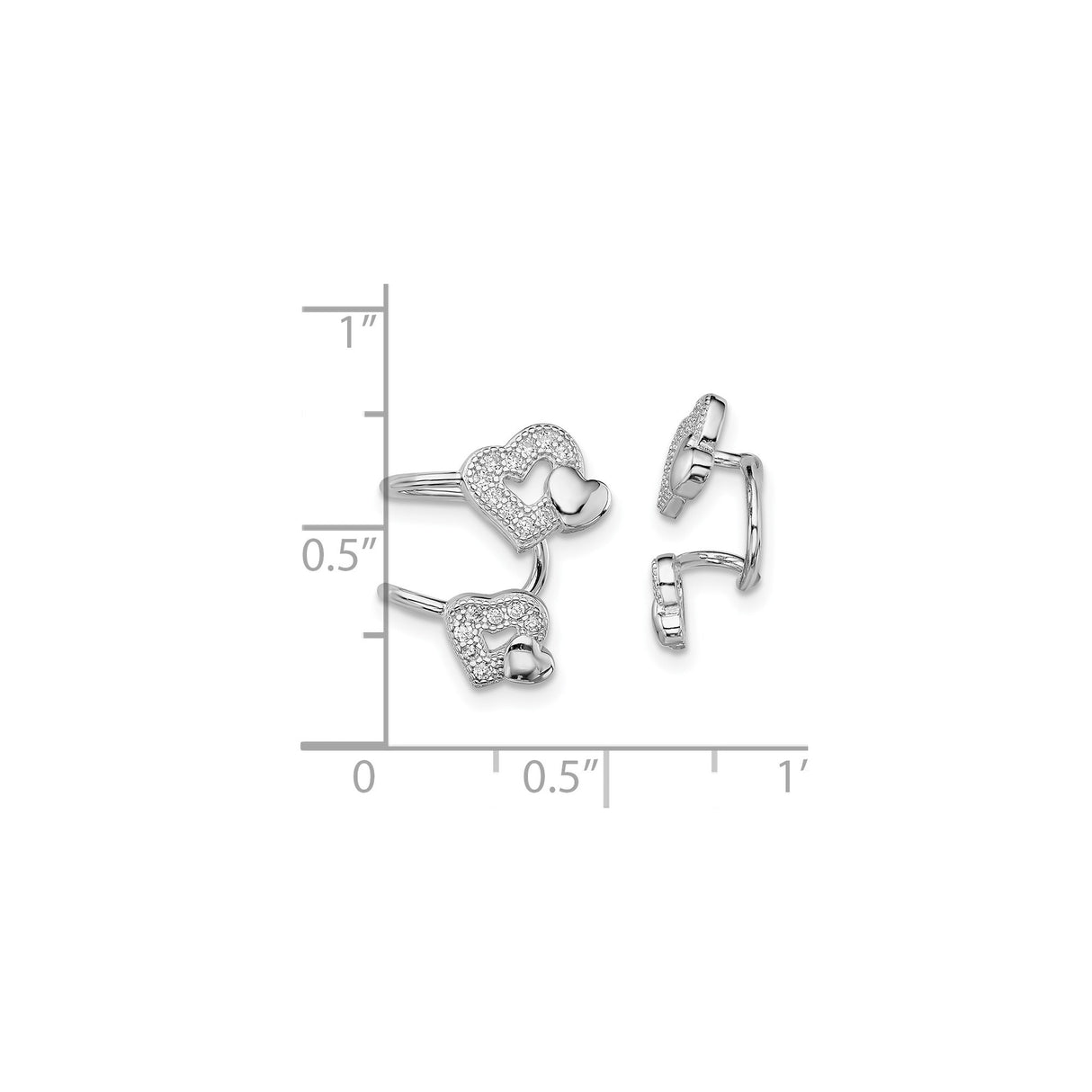 Sterling Silver Open Cuff Ring With Double Heart CZ Accent